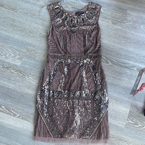 Aidan Mattox deep pink-brown beaded cocktail dress